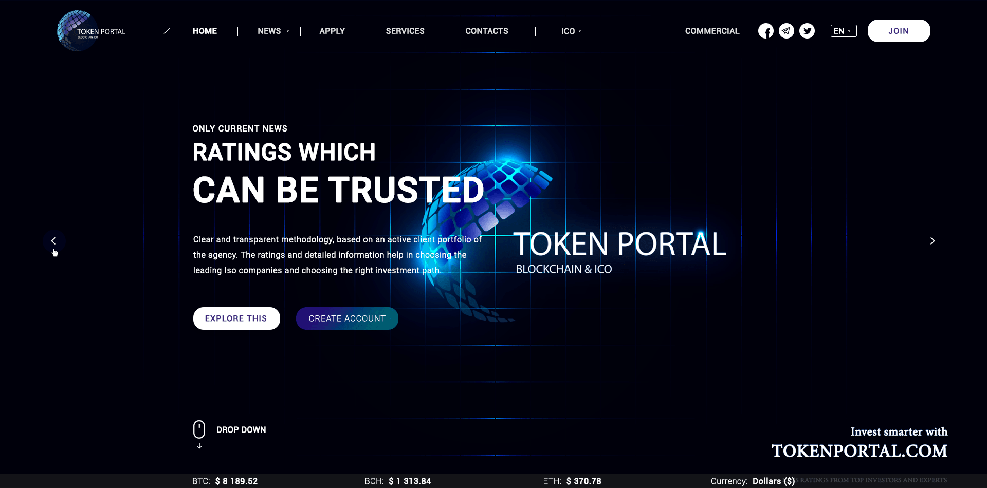 TokenPortal - Портал по криптовалюте с расширенным функционалом