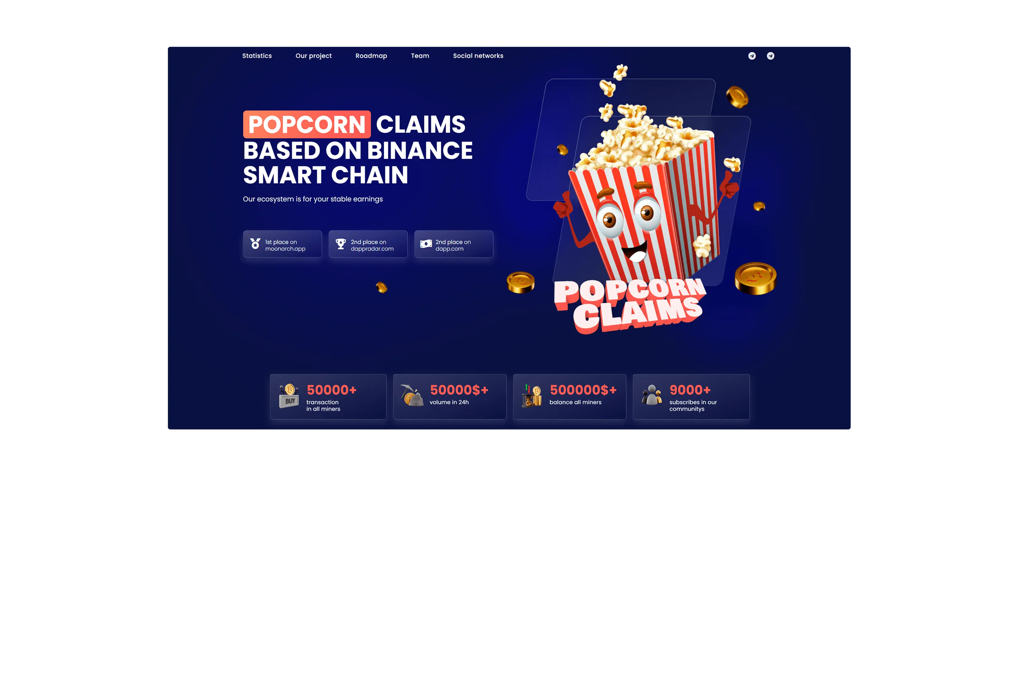 PopCorn Claims - Индивидуальный сайт для продаж крипто-монет
