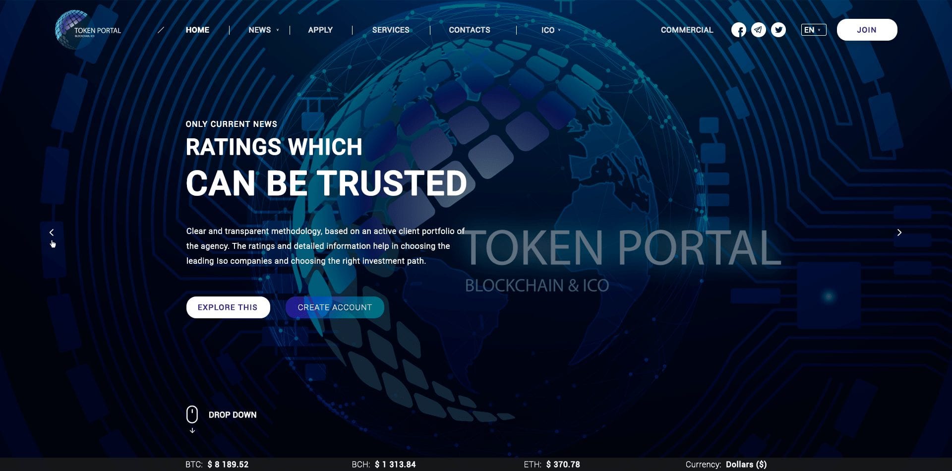 TokenPortal - Портал по криптовалюте с расширенным функционалом
