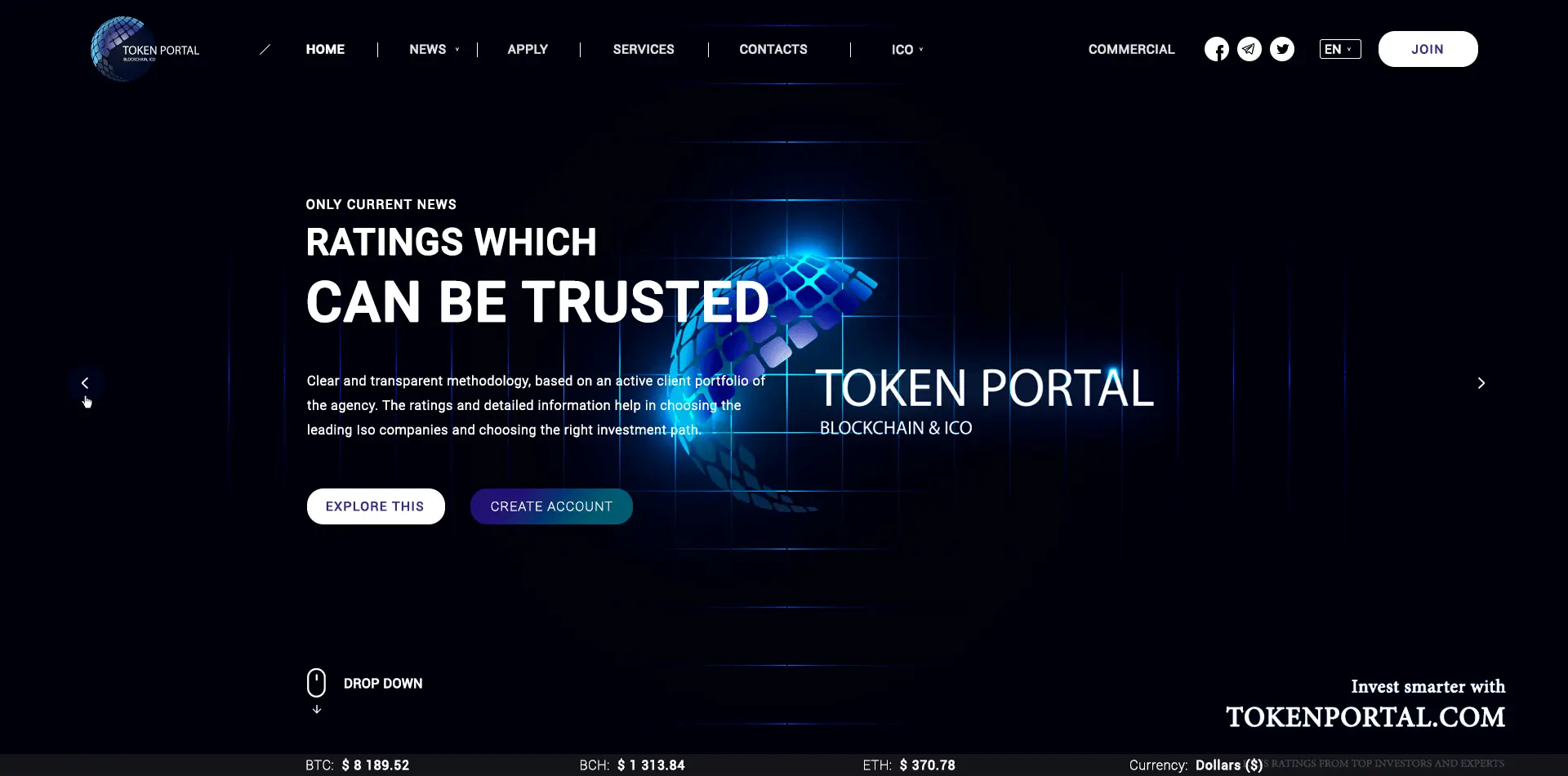 TokenPortal - Портал по криптовалюте с расширенным функционалом